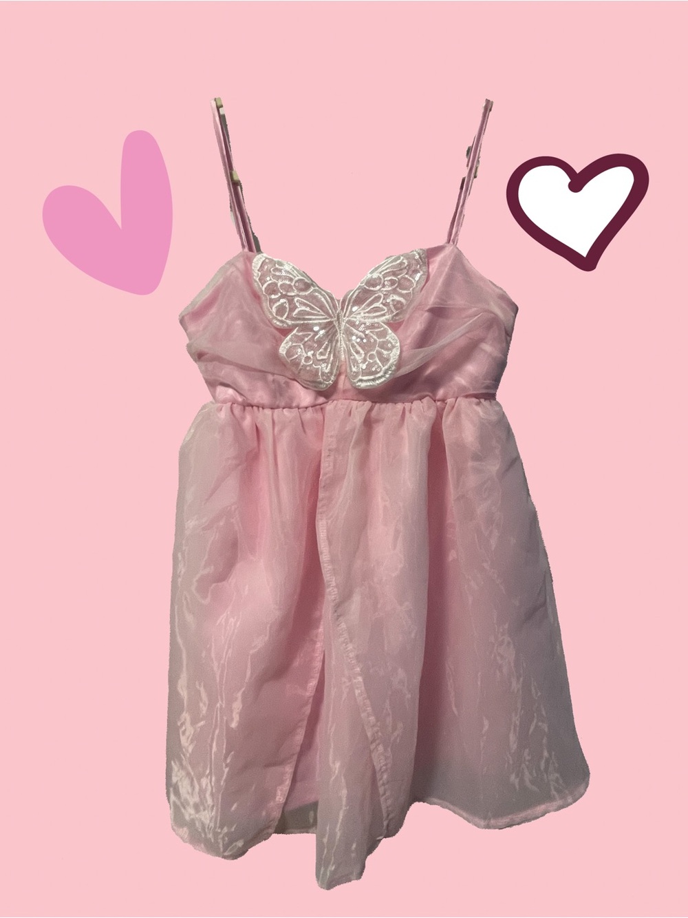 Pink Sequin Butterfly Babydoll Organza Dress